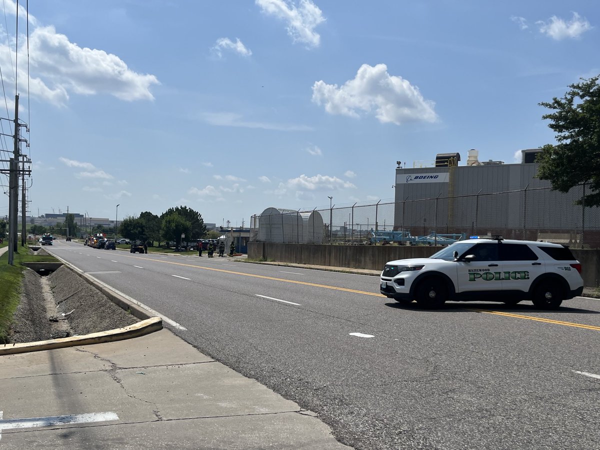 Multiple agencies responding to hazardous materials spill in building parking lot on James S McDonnell Blvd. in Hazelwood. Hazelwood Fire Chief Dan Luley says 4,500 gallons of nitric acid spilled as it was being loaded on truck for disposal. No injuries reported