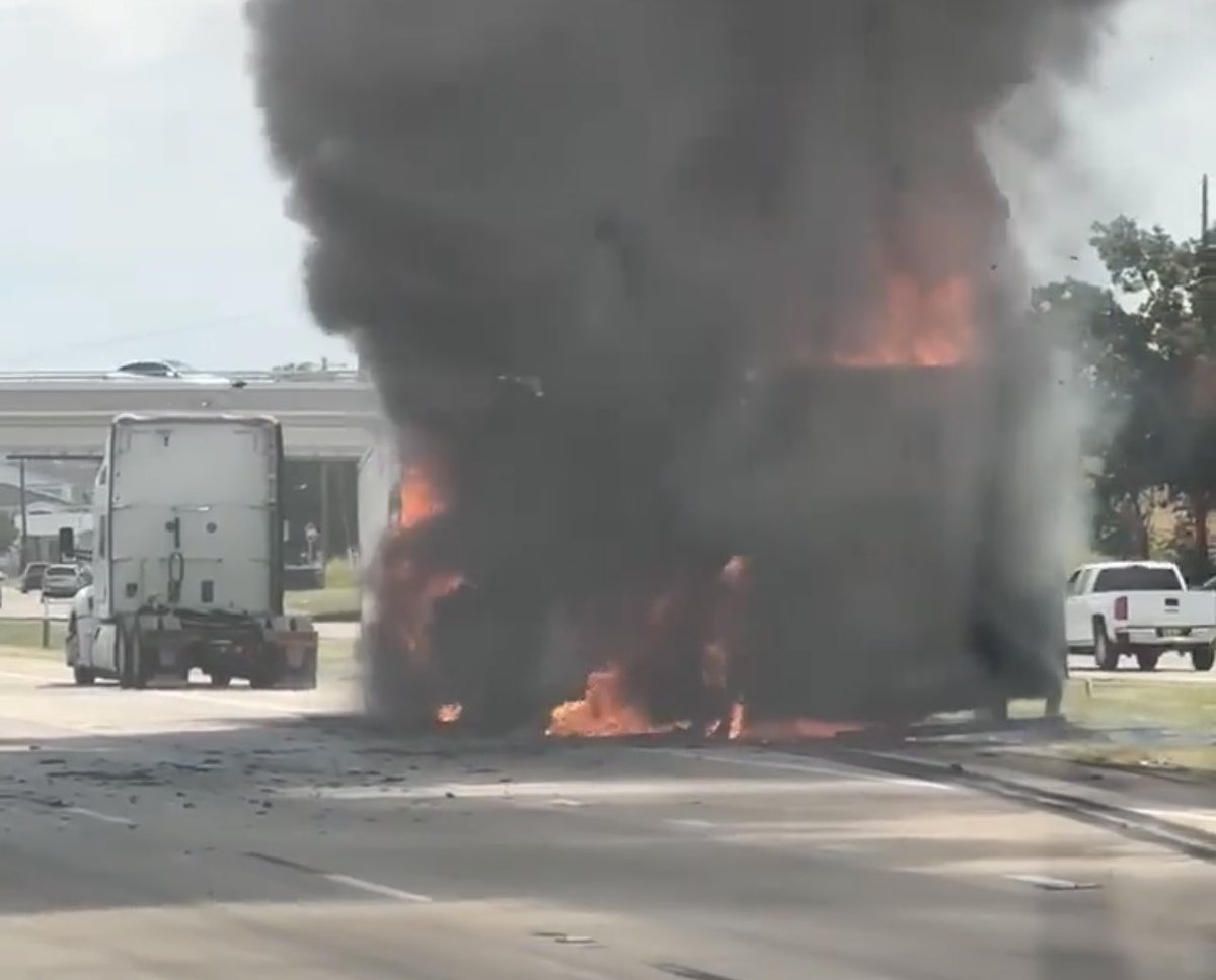 Traffic Alert (Garland) Garland FD is working an 18-wheeler on fire along eastbound I30 near Lyons Road. Only the far left shoulder gets by