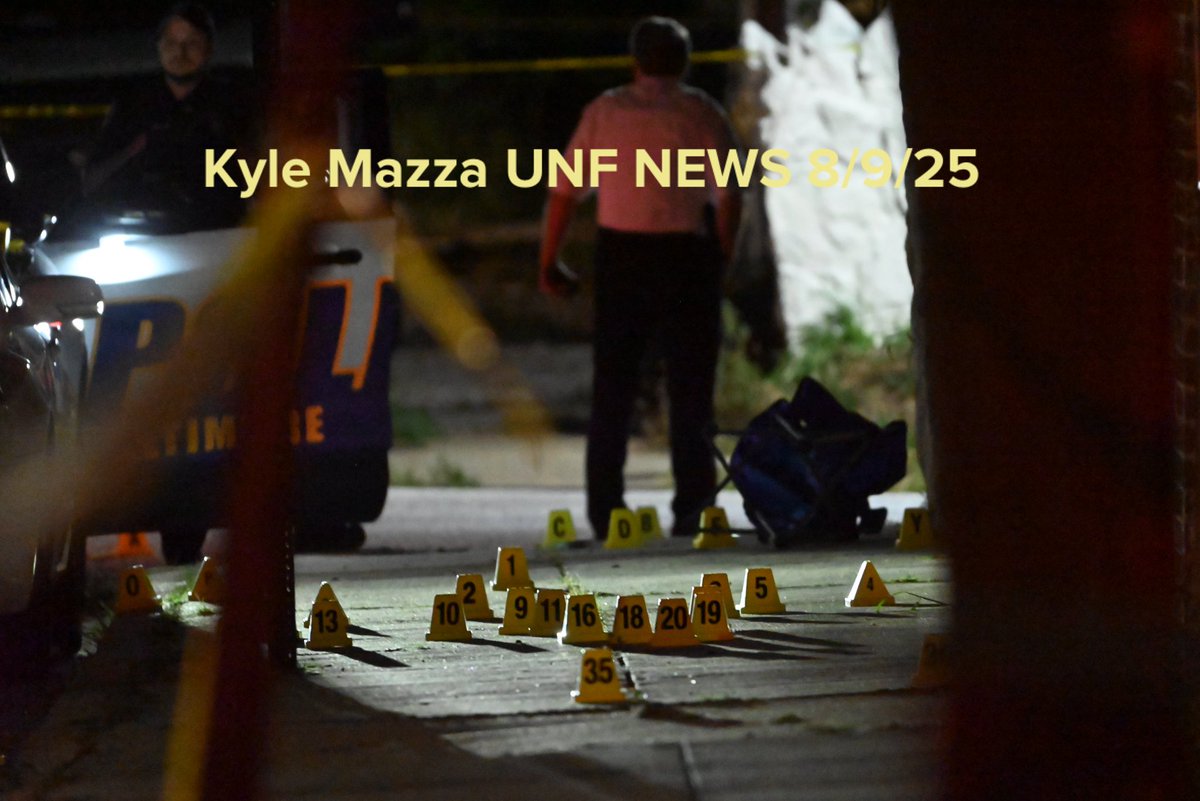 Baltimore police forensic investigators collected evidence and marked shell casings with evidence markers at the scene of a mass shooting that injured six people including a 5-year-old girl in Baltimore, Maryland on August 9, 2025. Saturday evening at approximately 8:46 p.m., Northern District Officers responded to the 5100 block of Queensbury Avenue and discovered, four males and two females with wounds. All of the victims were transported to area hospitals for treatment. A 38-year-old male, is originally listed in critical condition. The 5-year-old girl, a 23-year-old female, a 32-year-old male, a 33-year-old male and a 52-year-old male are believed to all be suffering from non-life-threatening injuries. There are no suspects in custody at this time and the investigation is ongoing.