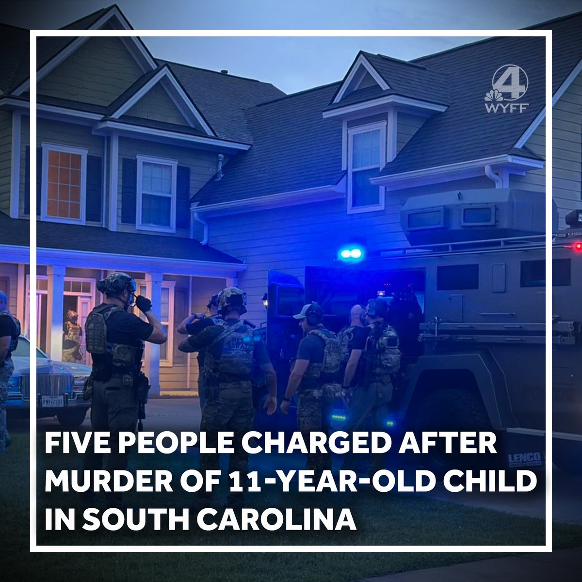 5 charged after murder of 11-year-old child in South Carolina. Police say the child suffered blunt force injuries