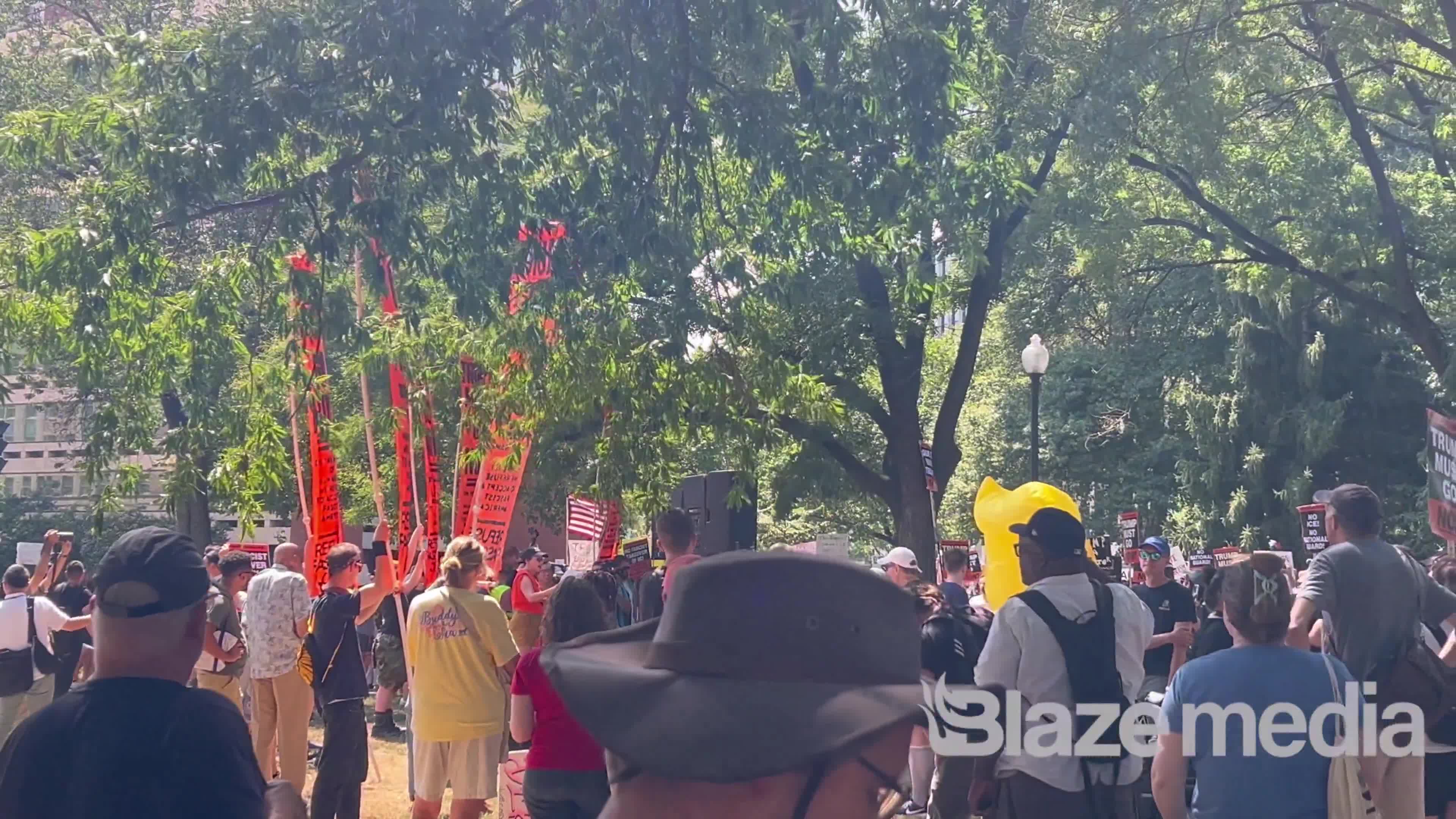 Anti-Trump protest starting at DuPont Circle in response to Trump sending the National Guard and federal officers to D.C. to bring down the crime rate.“Never surrender.
