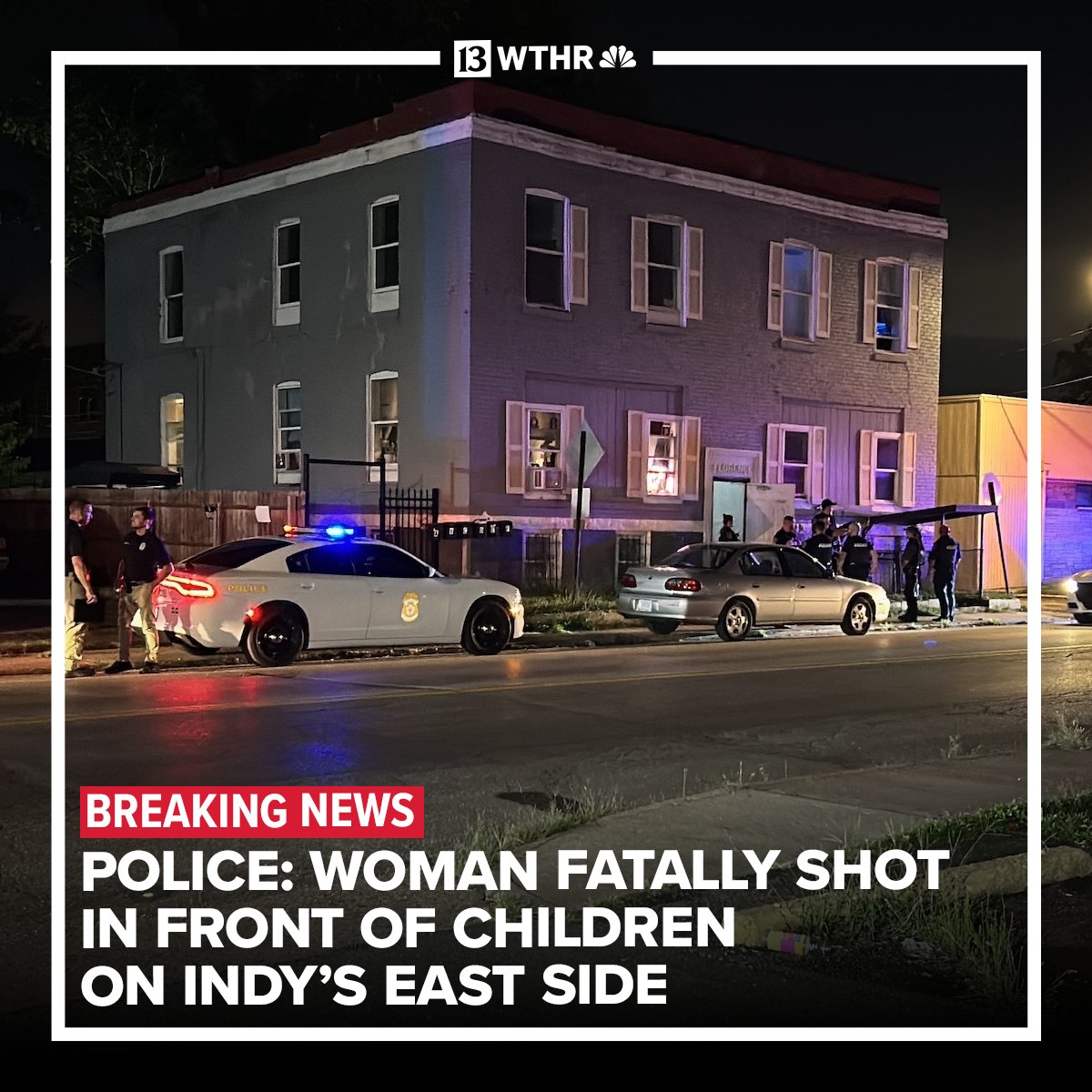 An IMPD spokesperson said the victim of a deadly shooting on E. 10th Street Tuesday night is a woman who was shot in front of children during an alleged domestic incident