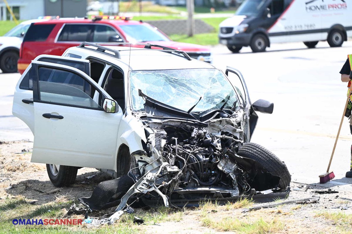 Omaha Fire and Omaha Police on scene of a large crash scene near 180th and Harrison Street. Two people were transported Code 3 Trauma (critical) from the scene