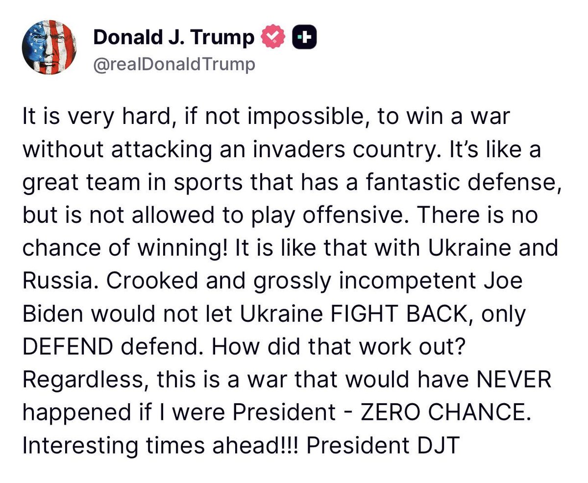 Trump menar att en renodlat defensiv strategi mot Ryssland var dömd att misslyckas