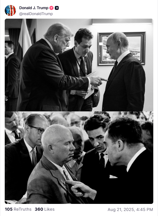 Trump jämför sig själv med Richard Nixon på Truth Social och Putin med Hrusjtjov