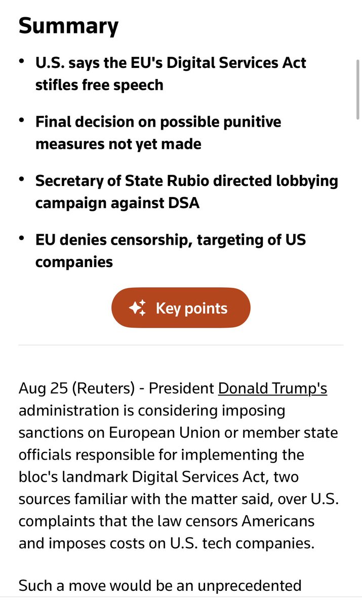 The Trump administration is considering imposing sanctions on officials from the EU and/or member states responsible for implementing the bloc's landmark Digital Services Act, which U.S. says is censoring Americans, people familiar with the matter tell