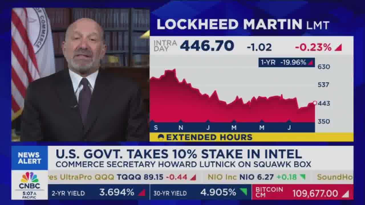 Howard Lutnick on CNBC indicates that the Trump administration will try to partially nationalize defense companies like Lockheed Martin