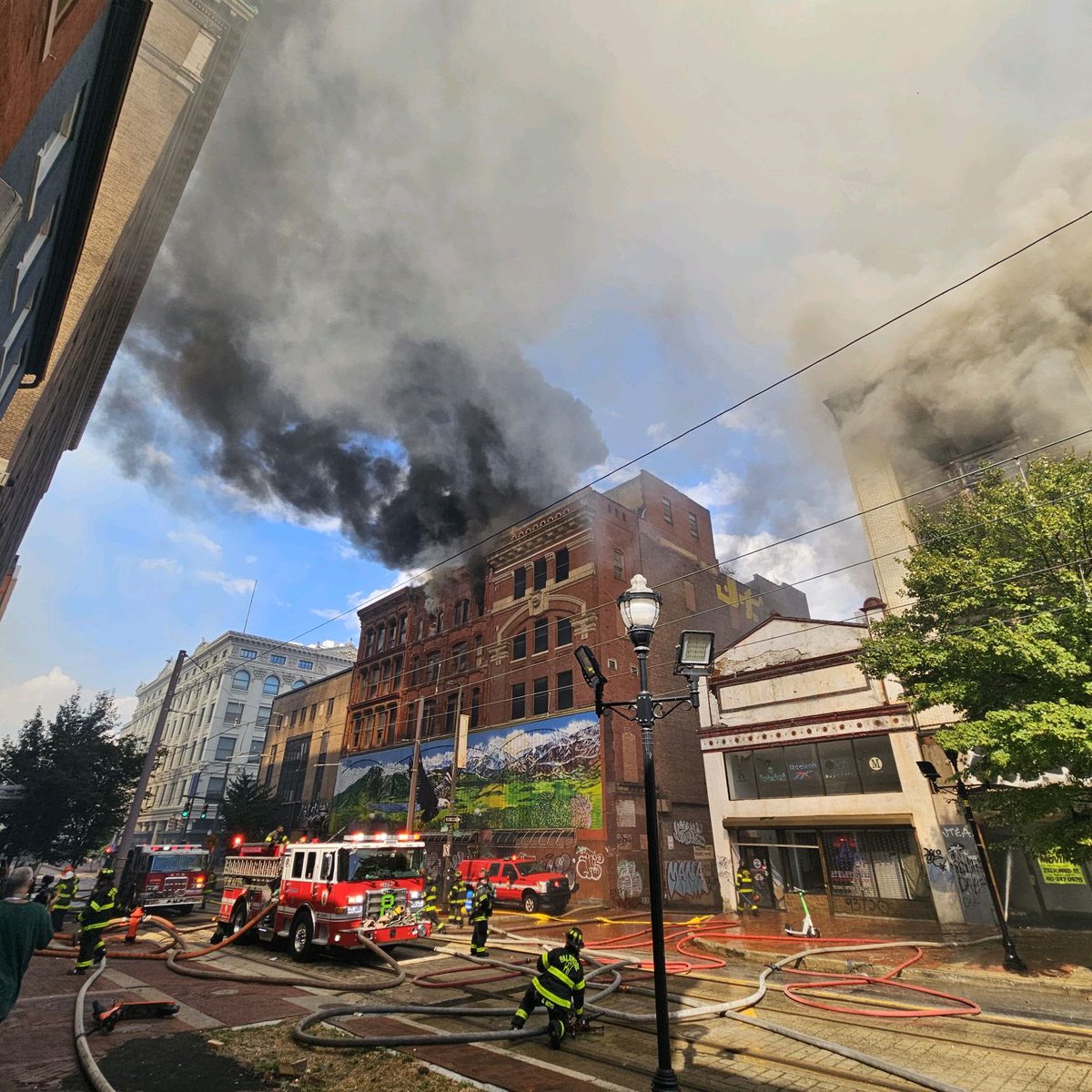 The fire has grown to 5 alarms.That&rsquo;s more than 175 @BaltimoreFire personnel fighting fire in several buildings