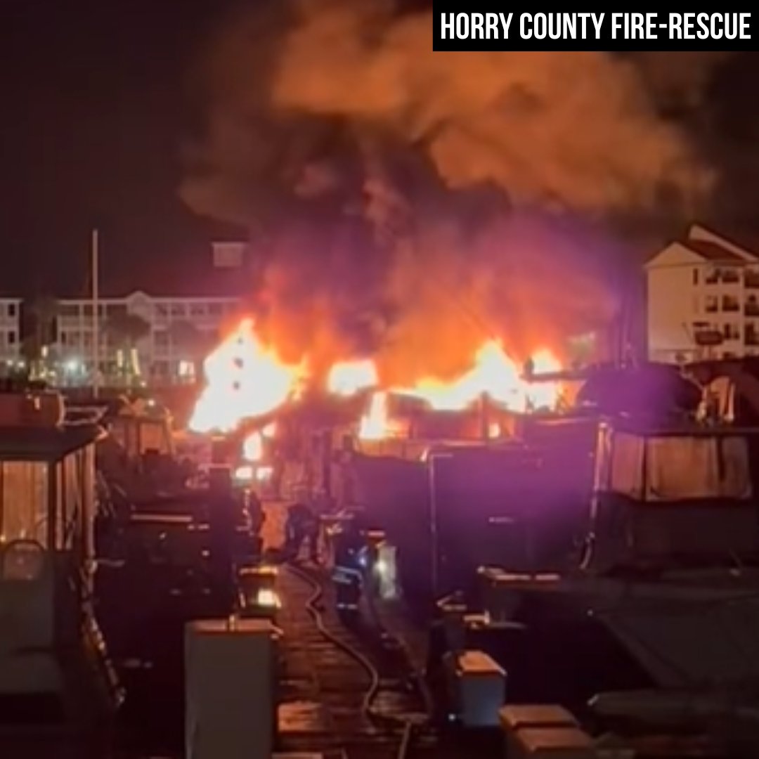 Massive yacht fire erupts at marina in Myrtle Beach area