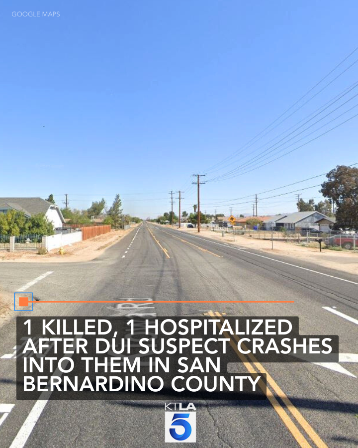One person was killed and another was hospitalized after a suspected DUI driver crashed into their vehicle in San Bernardino County