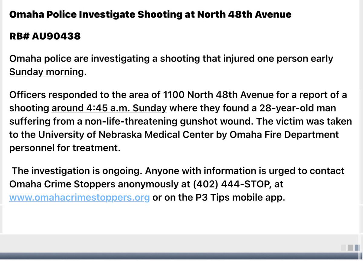 OmahaPolice are investigating a shooting that occurred September 28th near 48th and Nicholas Street.