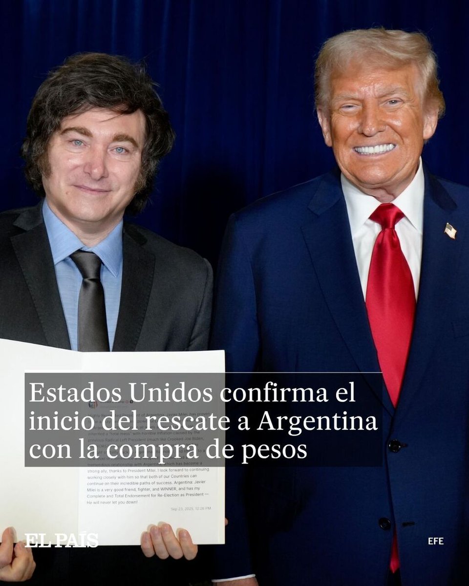 The United States confirms the start of the bailout of Argentina with the purchase of pesos. The Secretary of the Treasury declares the agreement for a currency exchange for 20 billion dollars