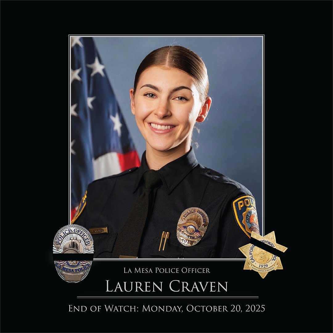 SanDiego / California La Mesa Police Officer Lauren Craven was killed last night while helping an injured motorist on I-8.