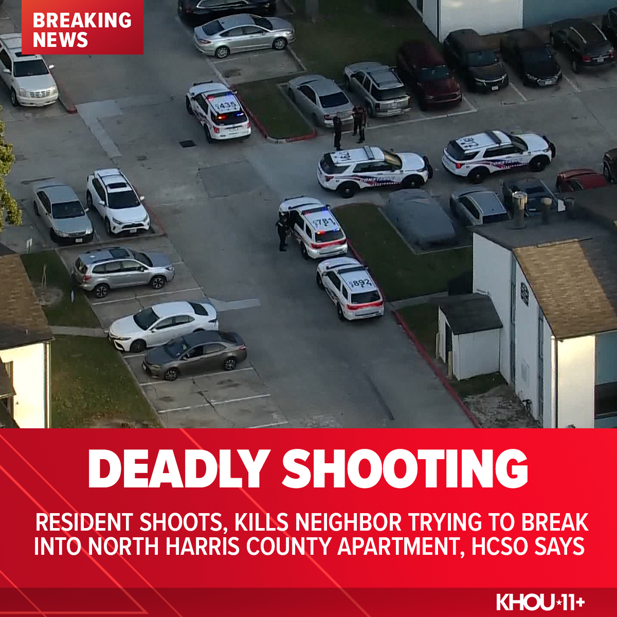 One person was shot and killed at a north Harris County apartment complex. Sheriff Ed Gonzalez said preliminary info is that a neighbor was trying to break into a resident's apartment when that resident opened fire