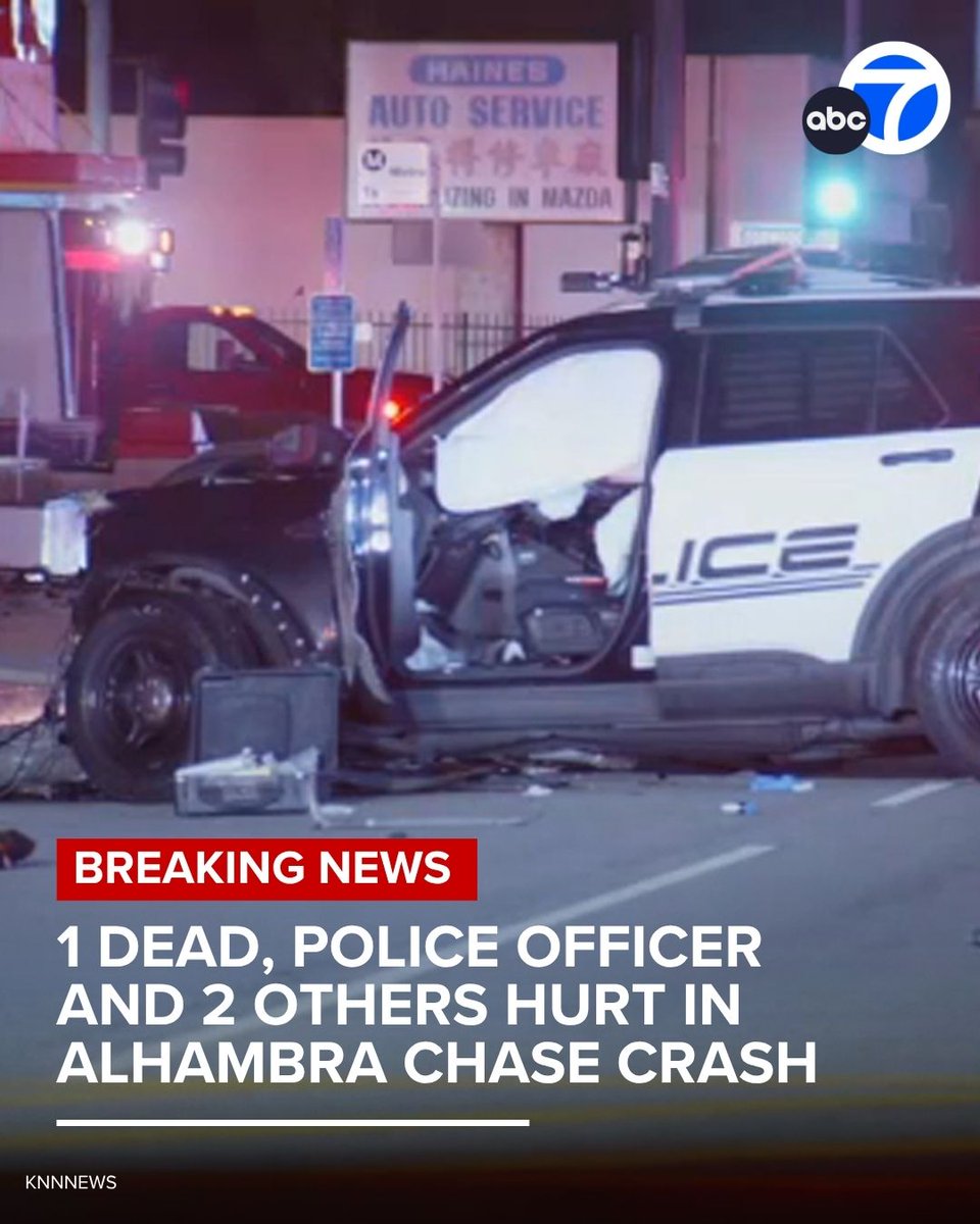 A police officer was rushed to the hospital after a chase ended in a violent crash in Alhambra early Thursday morning. One person died at the scene and two others were injured