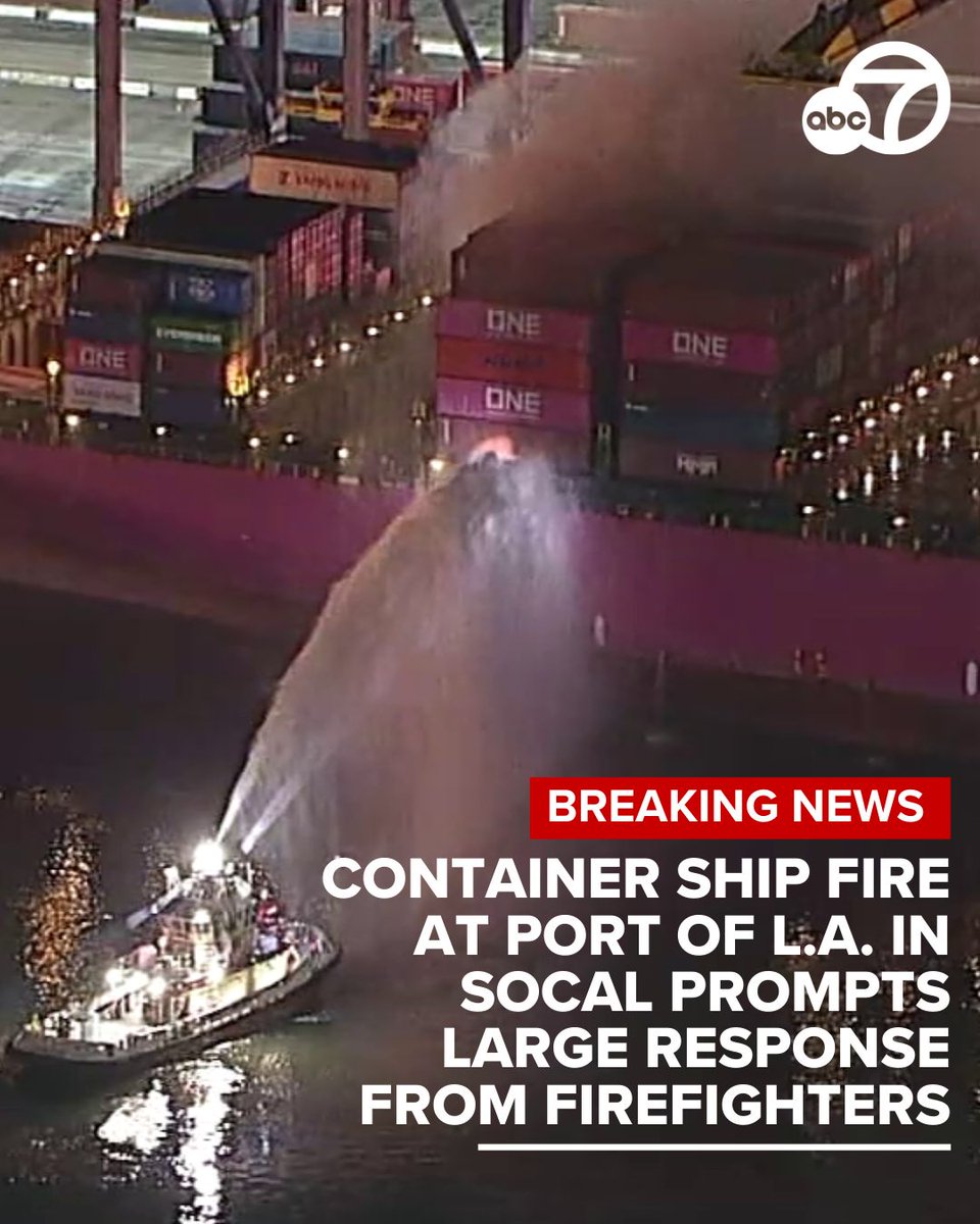 A fire erupted on a container ship docked at the Port of Los Angeles in San Pedro, prompting a response from more than 100 firefighters Friday evening.
