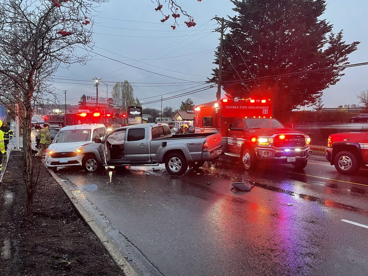 S 56th St & S Tyler St,  - TFD responded to a 3-vehicle accident. Two people were transported to a local hospital with non-life threatening injuries. @TacomaPD is investigating. Use caution in the area while the investigation wraps up