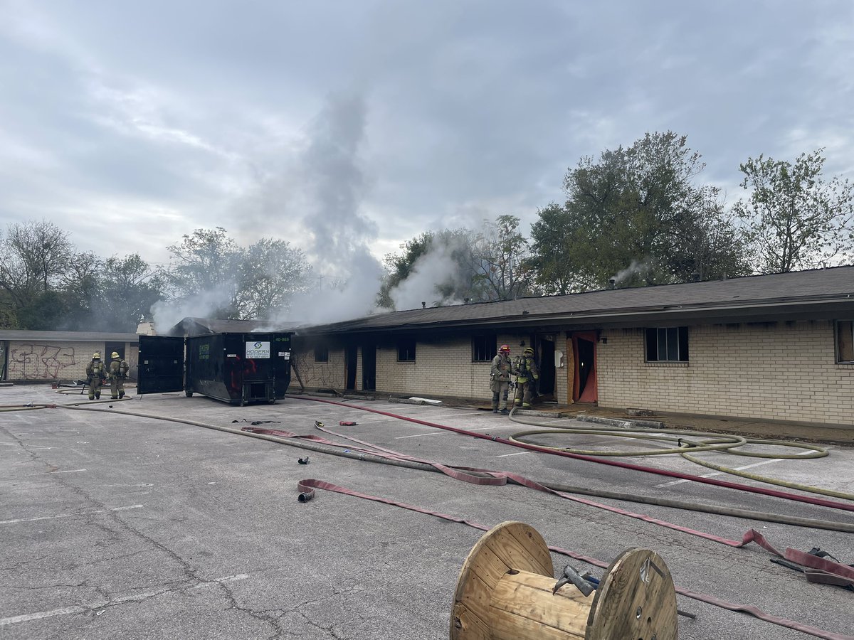 AFD on scene at an abandoned apartment complex with extensive fire in one building in the 1200 blk of E52nd St. The fire has been mostly extinguished with no injuries. Avoid the area
