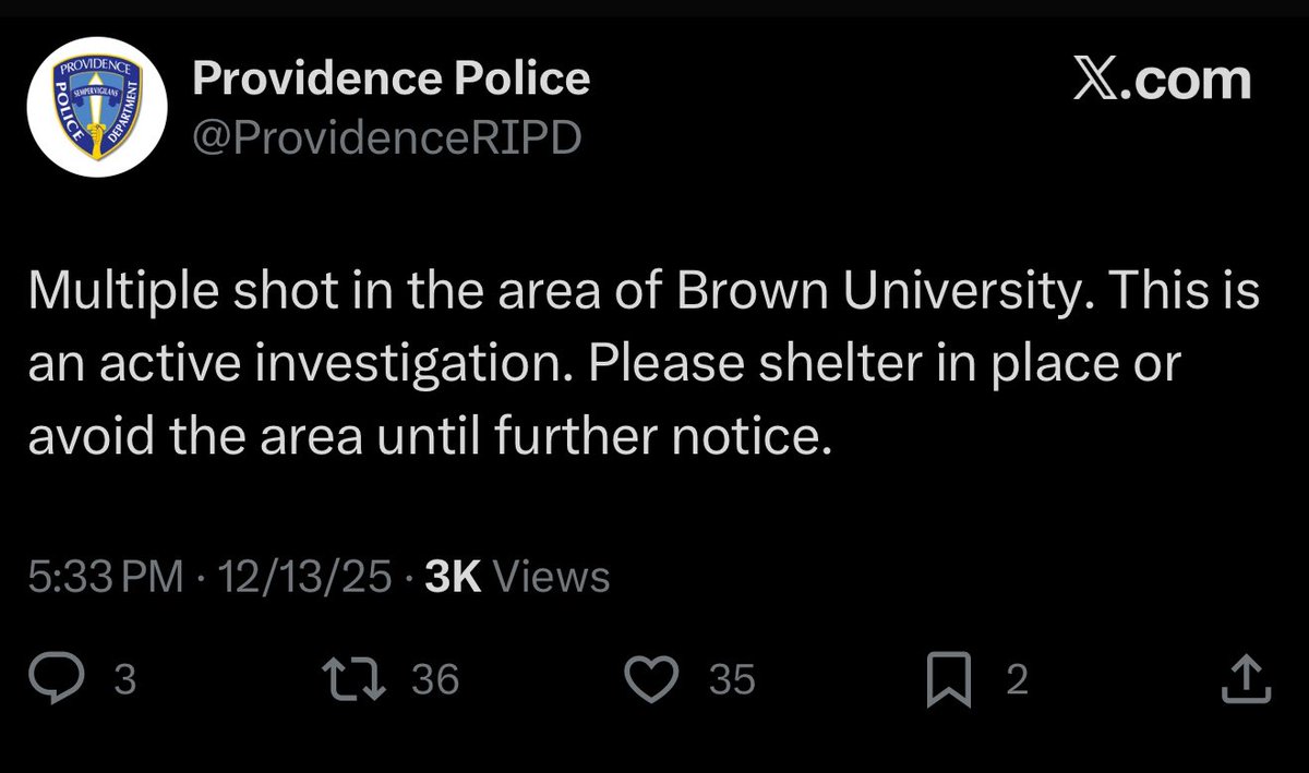 Providence Police CONFIRMS multiple people have been shot at Brown University.