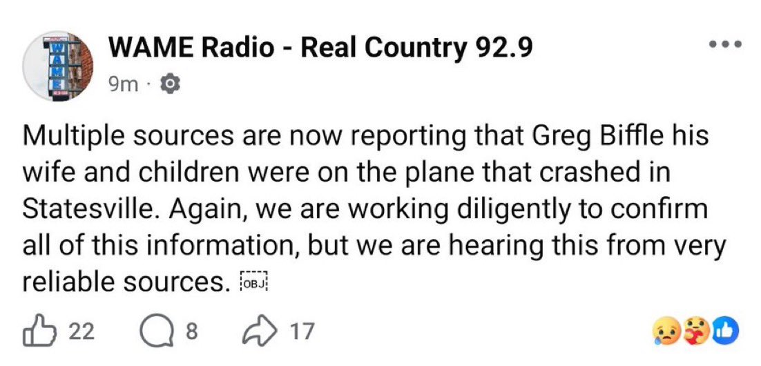 Family friend and YouTuber Garrett Mitchell confirmed that Greg Biffle and his family were aboard the plane that crashed at Statesville Regional Airport in North Carolina.Multiple sources report that Greg Biffle, along with his wife and children, were aboard the plane that crashed in Statesville