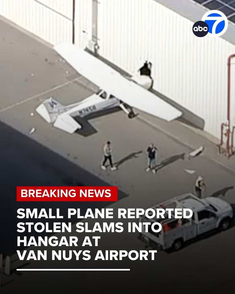 A small plane slammed into an exterior wall of a hangar Thursday morning at Van Nuys Airport amid a report that the aircraft was stolen, prompting a response from the FBI and Los Angeles Airport Police