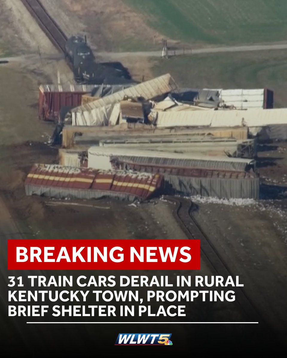 Officials are investigating after about 31 train cars derailed in southwestern Kentucky, prompting a shelter in place for nearby residents