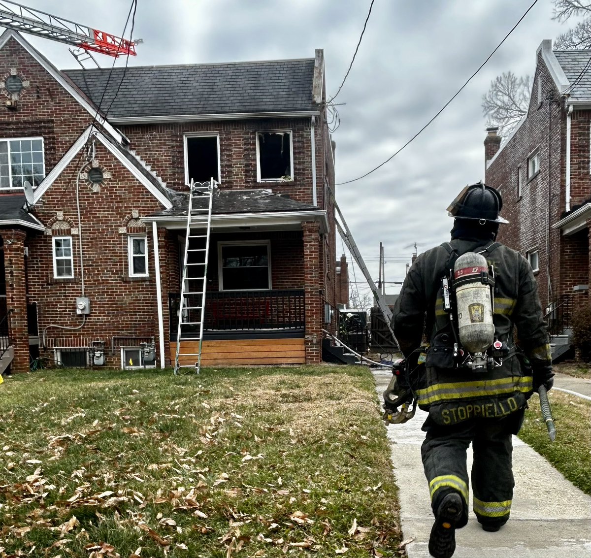 Box Alarm in the 3900 block of Alabama Ave SE. Fire confined to top floor bedroom. 3 residents and 1 dog displaced. DC firefighters
