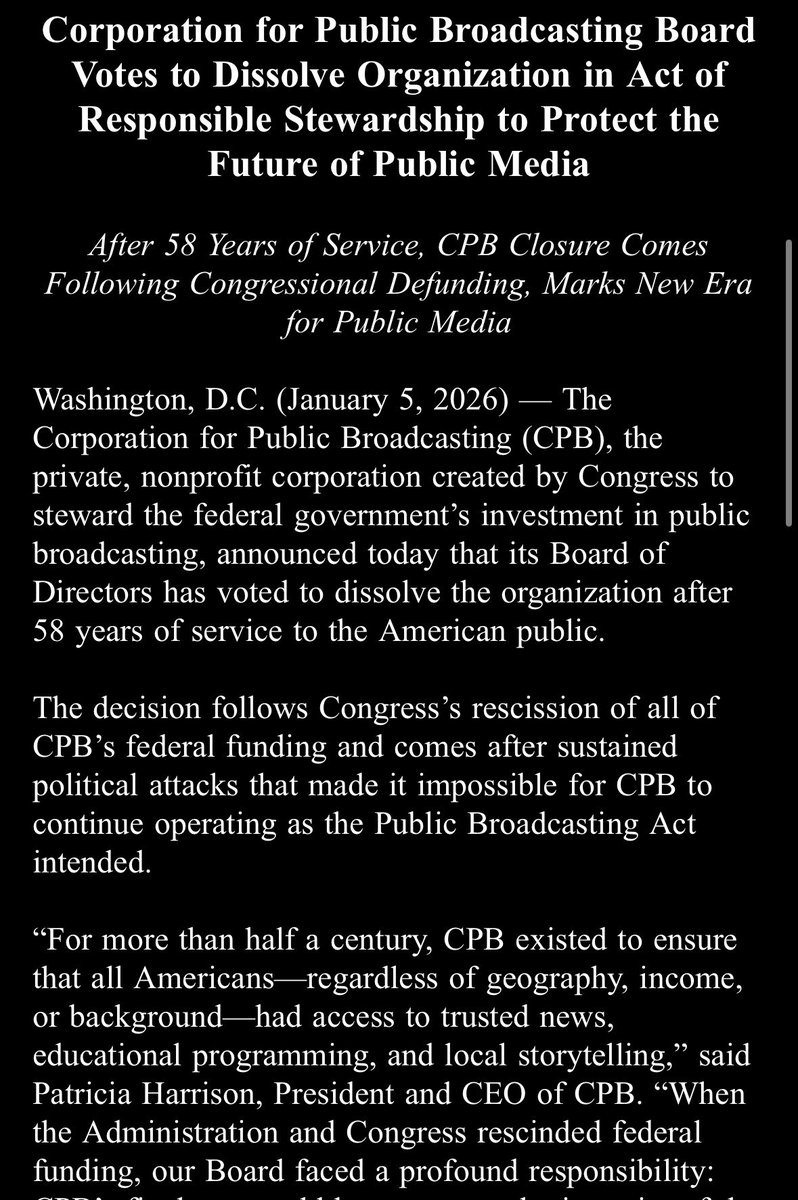 The Corporation for Public Broadcasting's board has voted to dissolve the organization