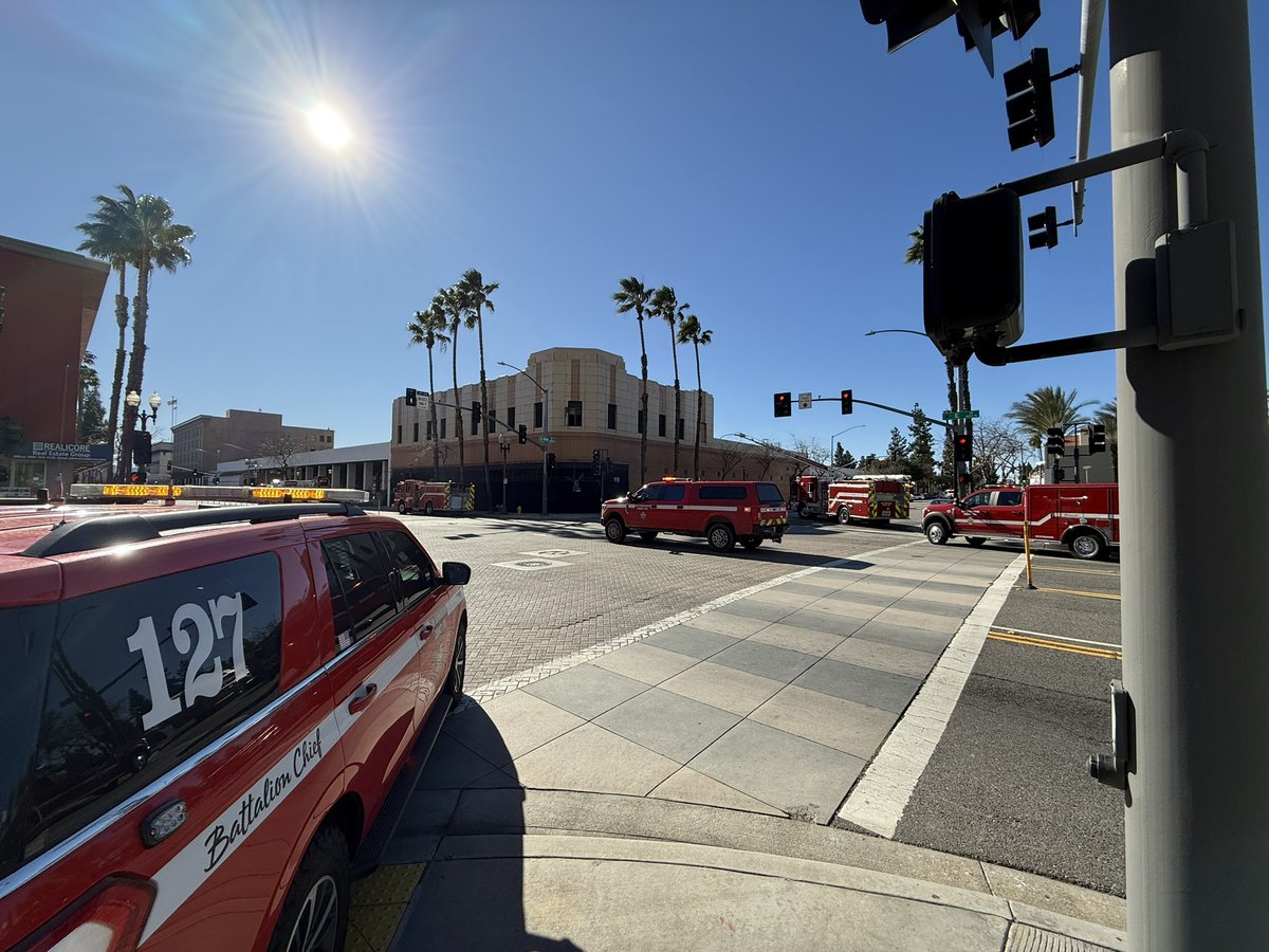 SAN BERNARDINO: SBCoFD on scene Commercial structure fire, E Street and W 4th Street. Former Woolworth’s building, now vacant. Fire on second floor knocked down by first alarm resources. No occupants located. No injuries reported.