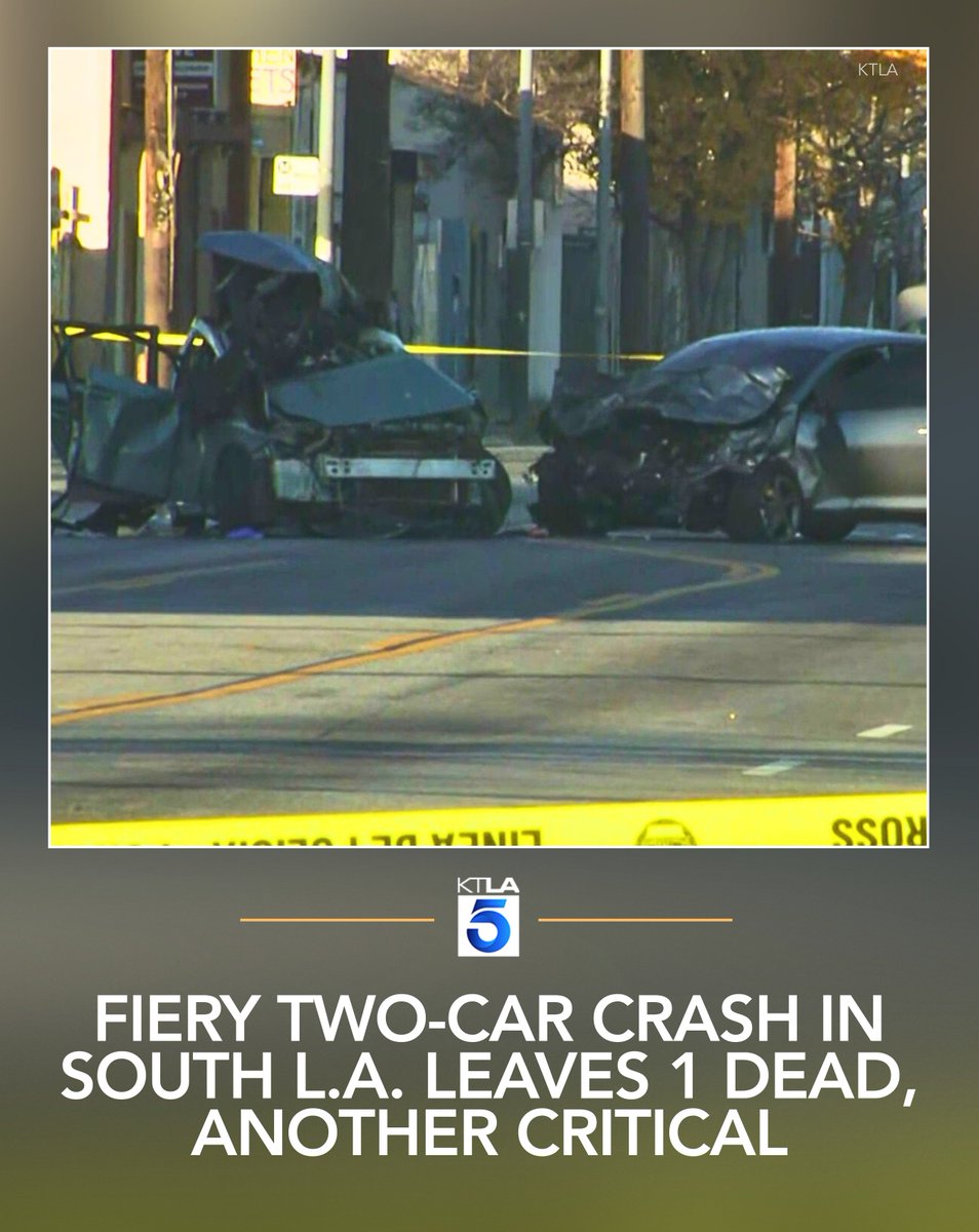 One person was killed and another critically injured early Sunday after a two-car crash sparked a vehicle fire in the Vermont-Slauson area of South Los Angeles, authorities said.