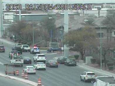 LVMPD is currently investigating a shooting in the 7600 block of South Rainbow Boulevard, near Rainbow and Robindale. One person was taken to a local hospital with non-life-threatening injuries, and one person has been detained at the scene.