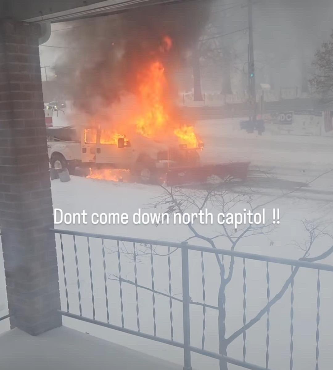 DC Fire and EMS units are on the scene of a vehicle fire involving a private plow truck at the intersection of Hawaii Avenue and North Capitol Street in Northeast Washington, D.C.