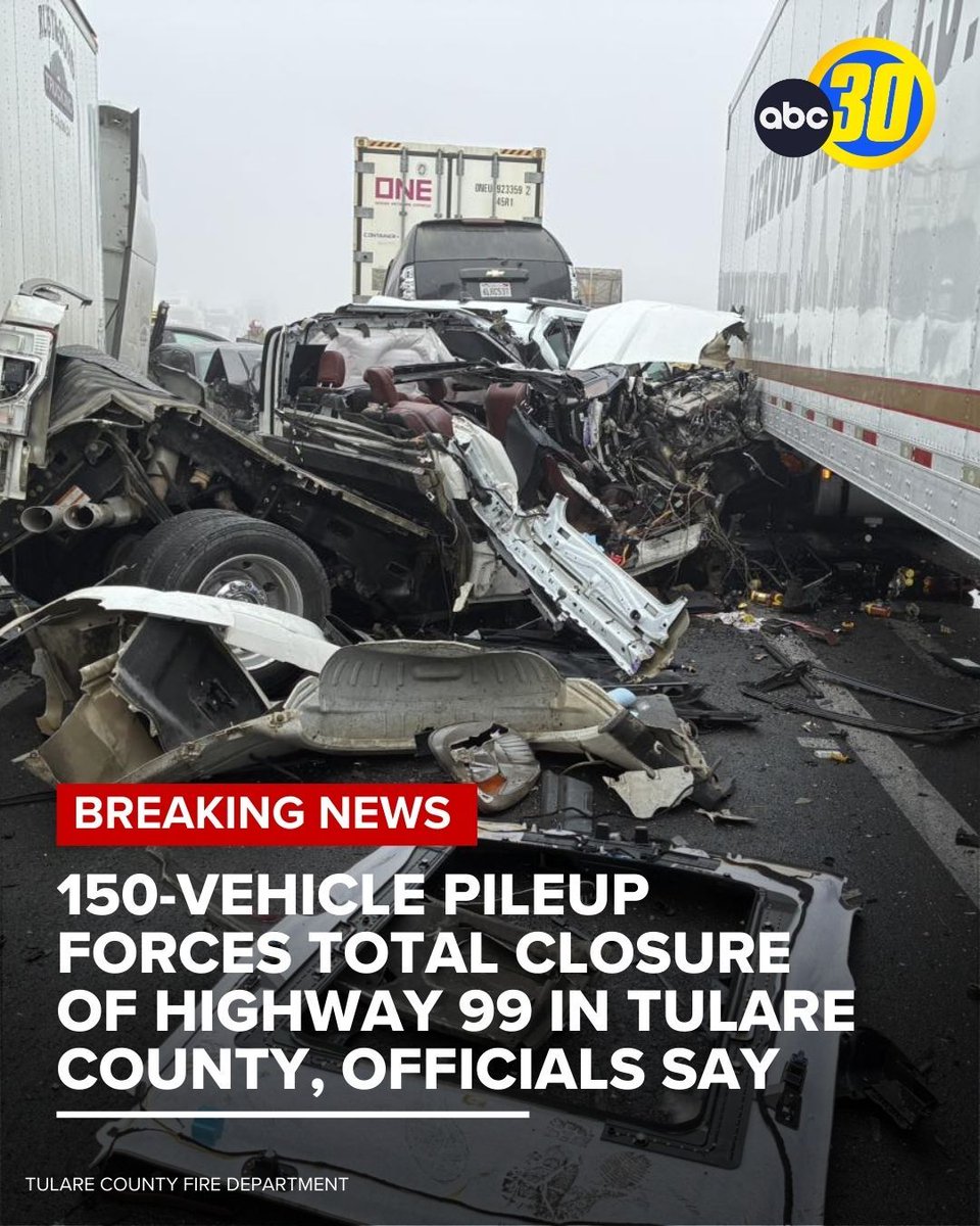 A massive 150-vehicle pileup in Tulare County has forced a total closure of both sides of Highway 99 near Earlimart on Saturday morning.