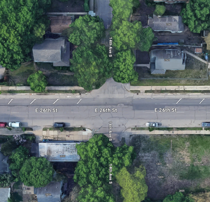 South Minneapolis - MPD is requesting MFD to assist with a fire at a roundabout at 14th Ave S and E 26th St.There does not appear to be an official roundabout at this location.