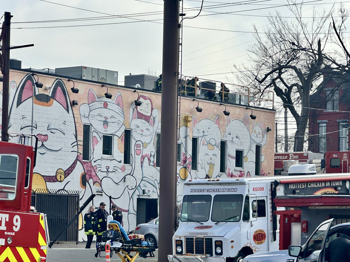 There’s an active fire scene at Hawkers Asian Street Food in East Nashville. There were flames reportedly inside the wall and coming up through the roof. The fire is now contained and firefighters are searching for any hotspots to put out