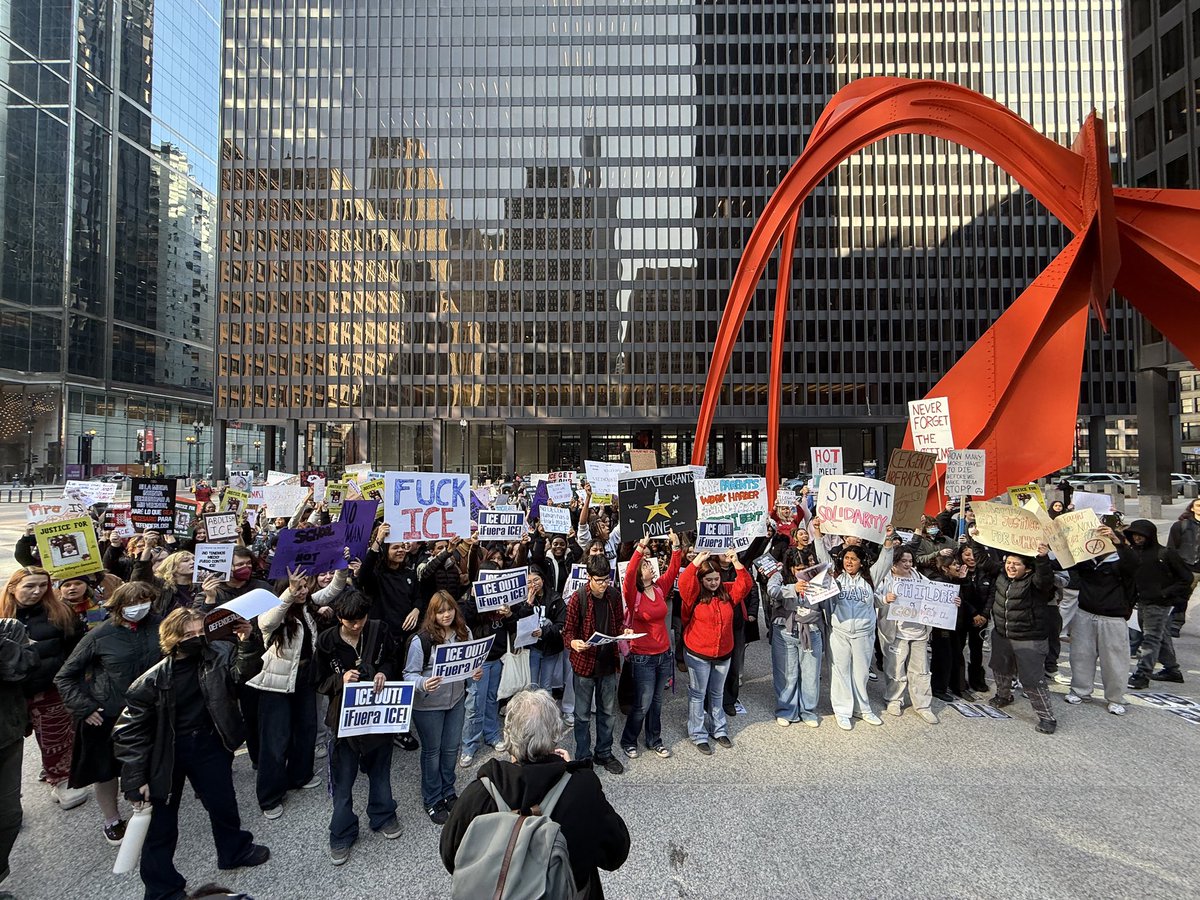 Hundreds of students from area High Schools are rallying in Federal Plaza currently after walking out of school to protest Immigration Customs Enforcement