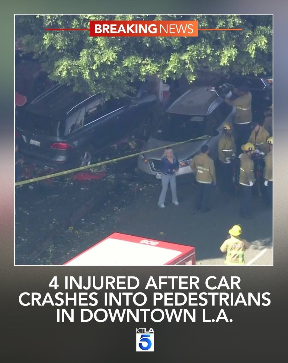 At least four people were injured after a vehicle hit them while they were on a sidewalk in downtown Los Angeles Tuesday.