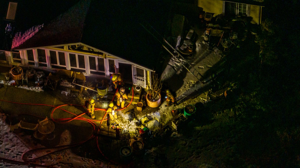 Brookeville, MD - Aerial of the scene of a reported house fire in the 23100 Blk of Howard Chapel Rd.