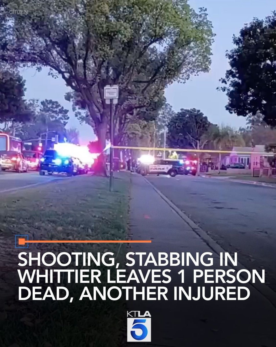 One person has died and another was injured in Whittier after a shooting and a stabbing, authorities announced.
