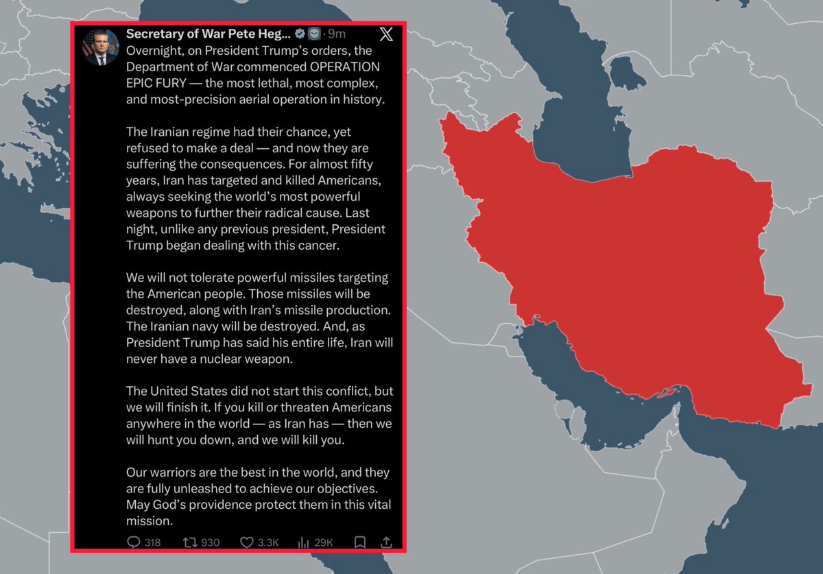 U.S. Secretary of War Pete Hegseth has released a statement on the ongoing joint U.S.-Israeli strikes against Iran, calling Operation Epic Fury “the most lethal, most complex, and most precision aerial operation in history.” Additionally, the secretary said that strikes would continue to target Iranian missile stockpiles and production facilities.