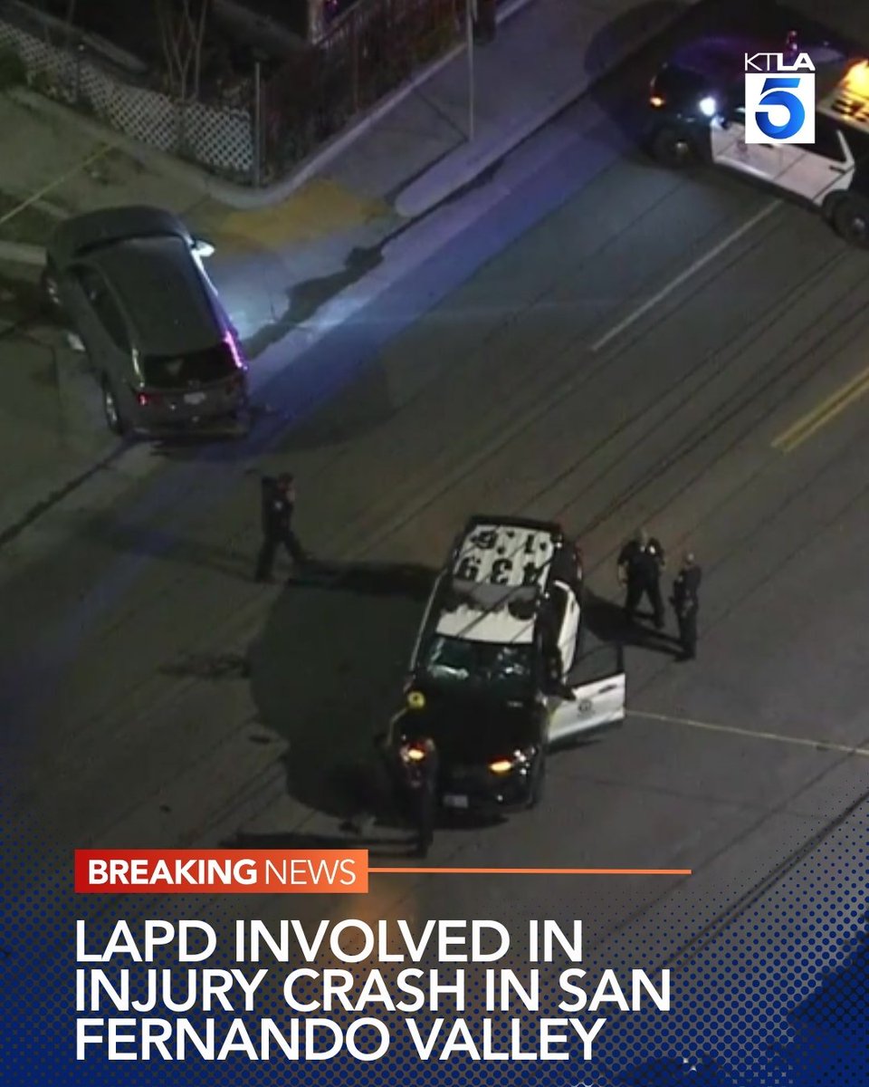 A Los Angeles Police Department vehicle was involved in a two-car crash, which sent a 30-year-old woman to the hospital Monday night.