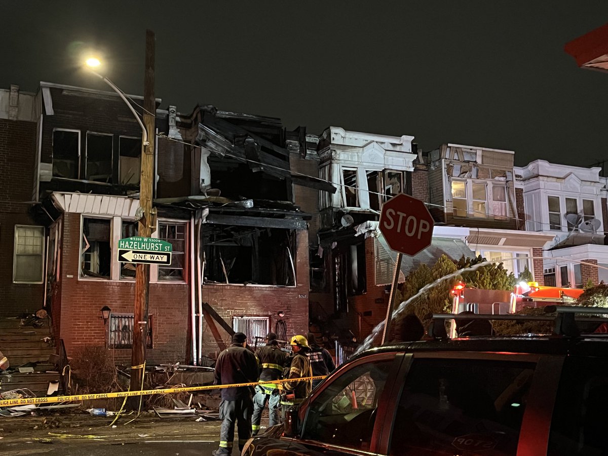 10 people hospitalized after flames tore through multiple homes overnight along the 5300 blk of Hazelhurst St. in West Philadelphia’s Wynnefield section. Firefighters are still checking for hot spots