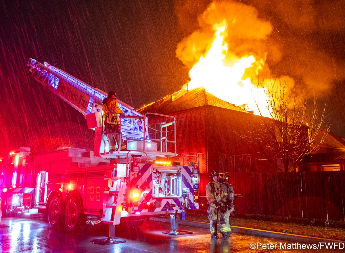 During a severe thunderstorm, the Fort Worth Fire Department Alarm Office received multiple calls from neighbors reporting a home on fire due to a lightning strike in the 4200 block of Leeds Drive.