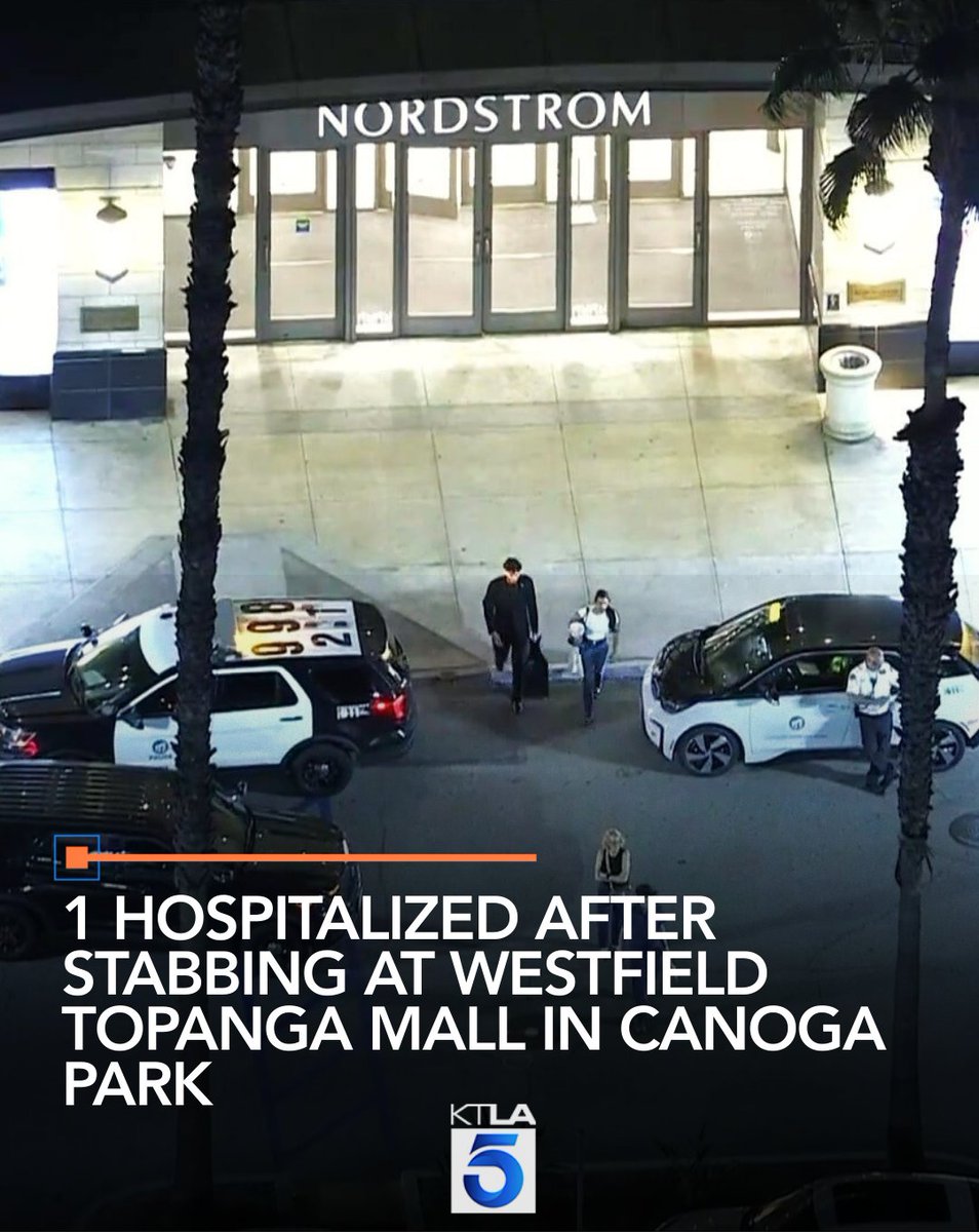 One person was hospitalized after they were stabbed by a robber at the Westfield Topanga mall in Canoga Park