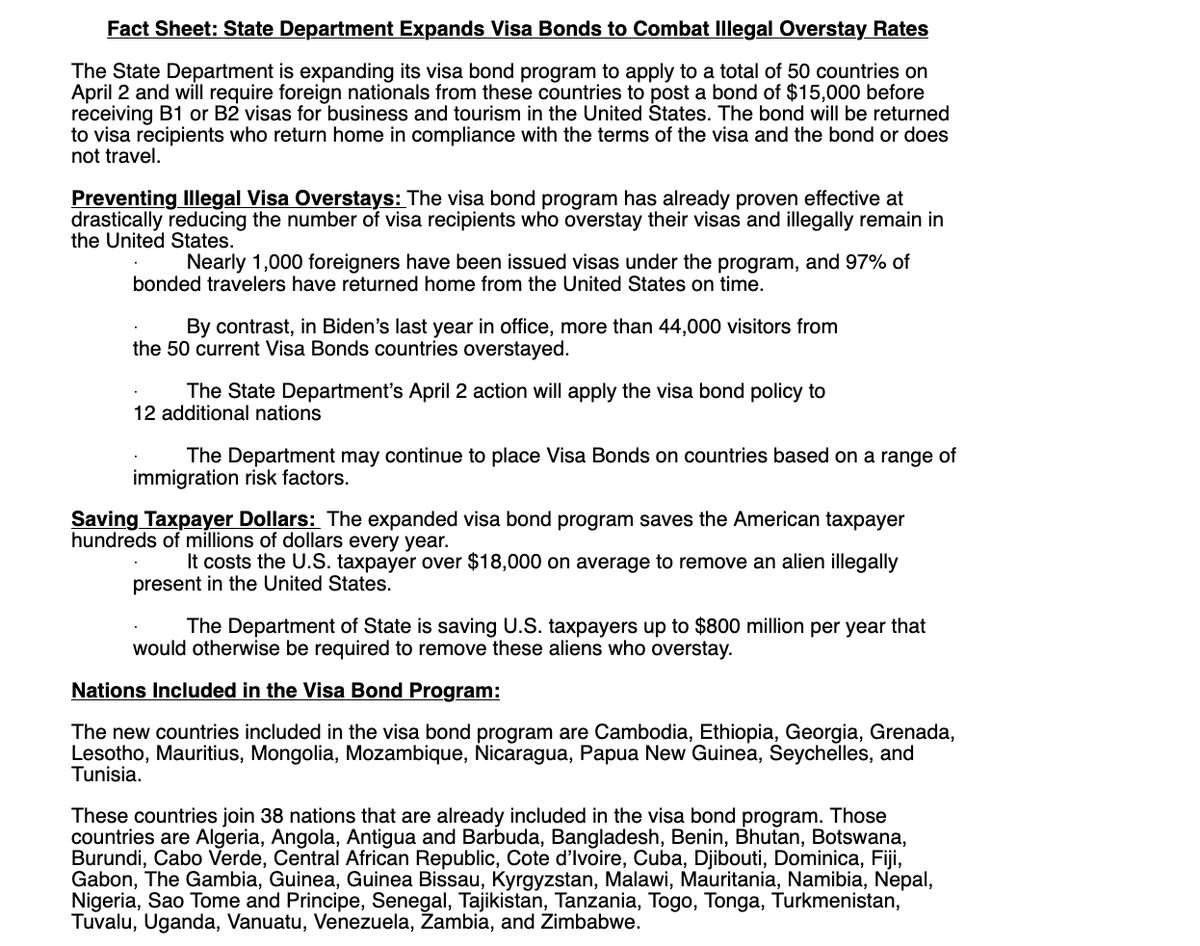 U.S. to demand $15,000 visa bonds from 50 nations in crackdown on overstays - Georgia added to list of 'high-risk' countries