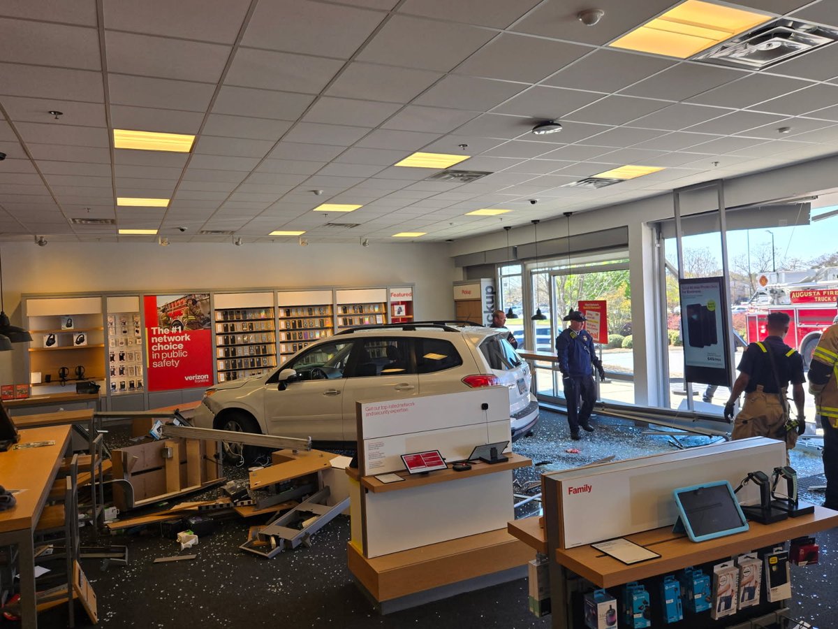 Richmond County Deputies state that a white 2014 Subaru Forester crashed into a Verizon store on the 200 block of Robert C. Daniel Parkway