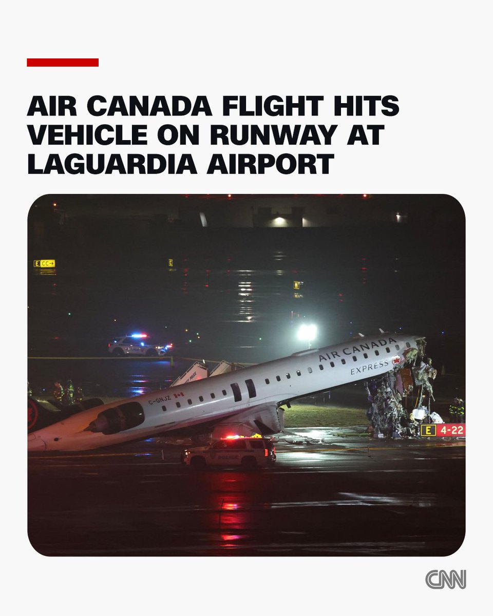 An Air Canada plane was damaged after colliding with a vehicle on a runway at New York's LaGuardia Airport
