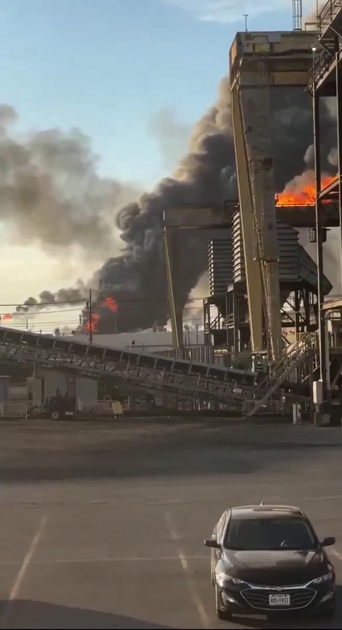 Following reports of a explosion, a massive fire rages on at Valero oil refinery in Port Arthur, Texas