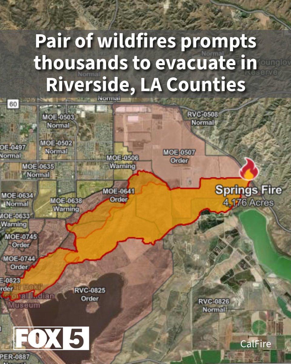Thousands of people in Riverside and Los Angeles Counties are under evacuation after two wildfires broke out early Friday