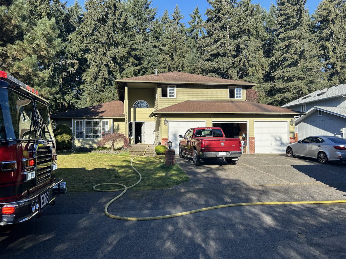 Crews are on-scene of a residential fire in the 9500 block of 62nd Ave Ct E in the Puyallup area. Upon arrival, crews found black smoke coming from the home and two occupants needing rescue from the 1st story roof.